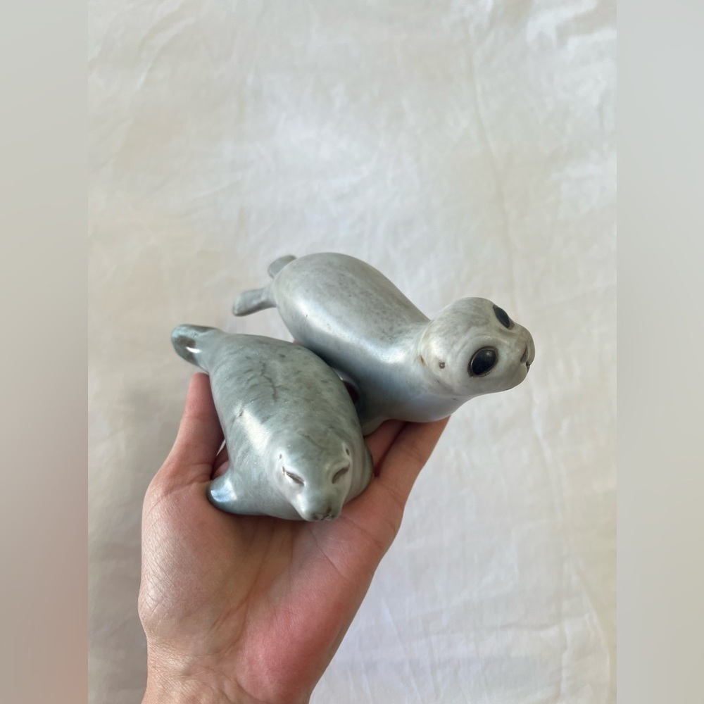 Andersen Design Studio | Pair Of 2 | Art Pottery Maine Blue Gray Seal Figurines